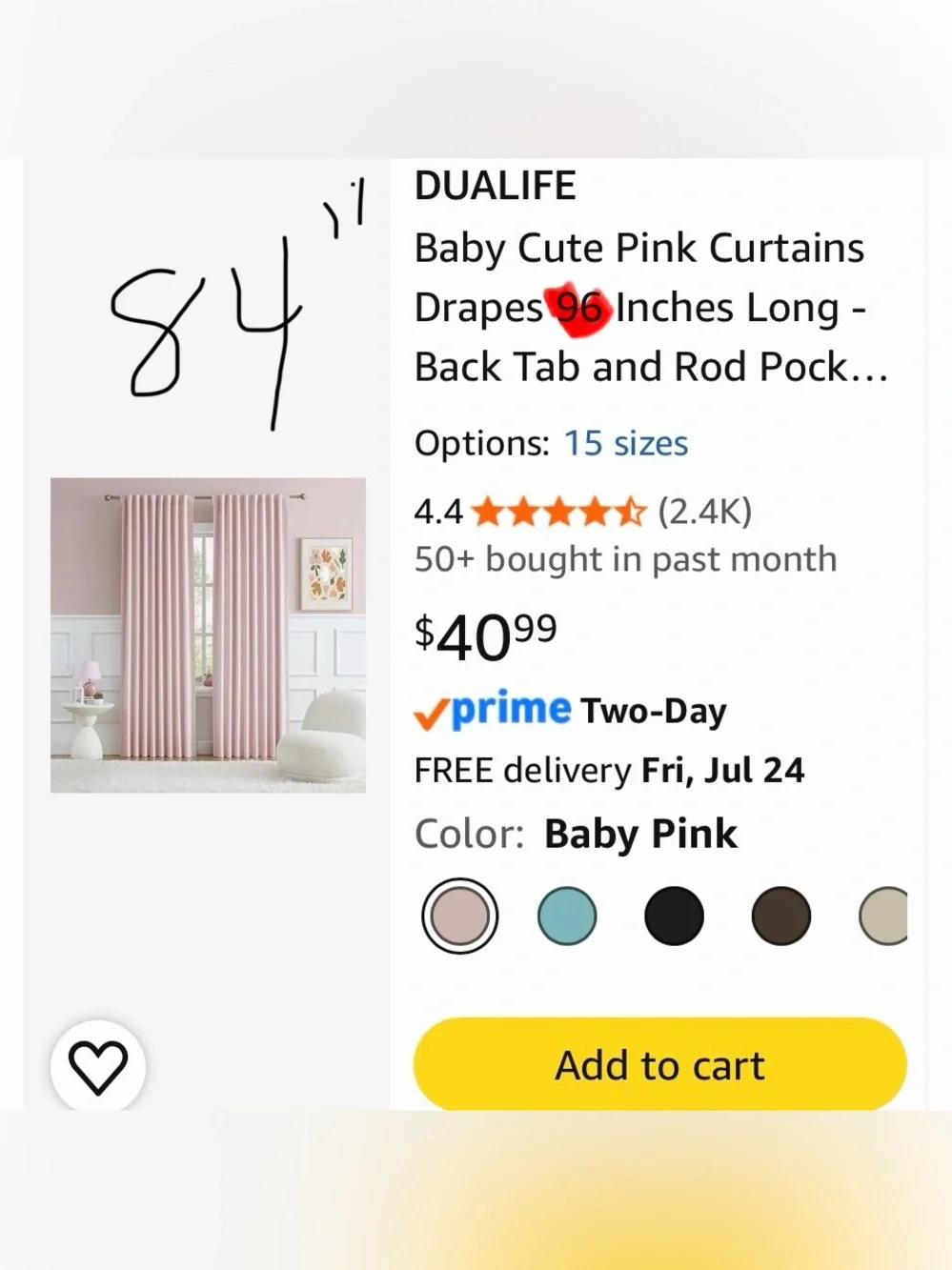 Dualife Baby Pink Curtains (2 panels 53”x84”) - NWOT